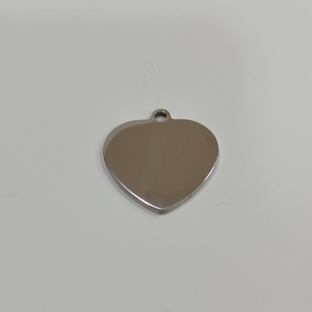 Placa coração prateada para identificação pets laser