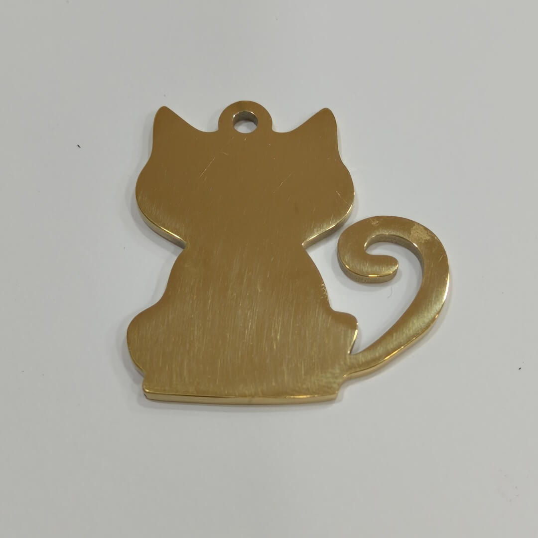 Placa gato dourado para identificação pets laser gravada