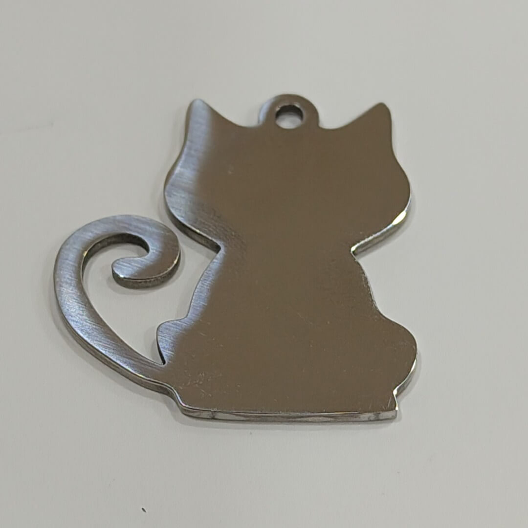 Tag gato prateada plaqueta identificação pets laser