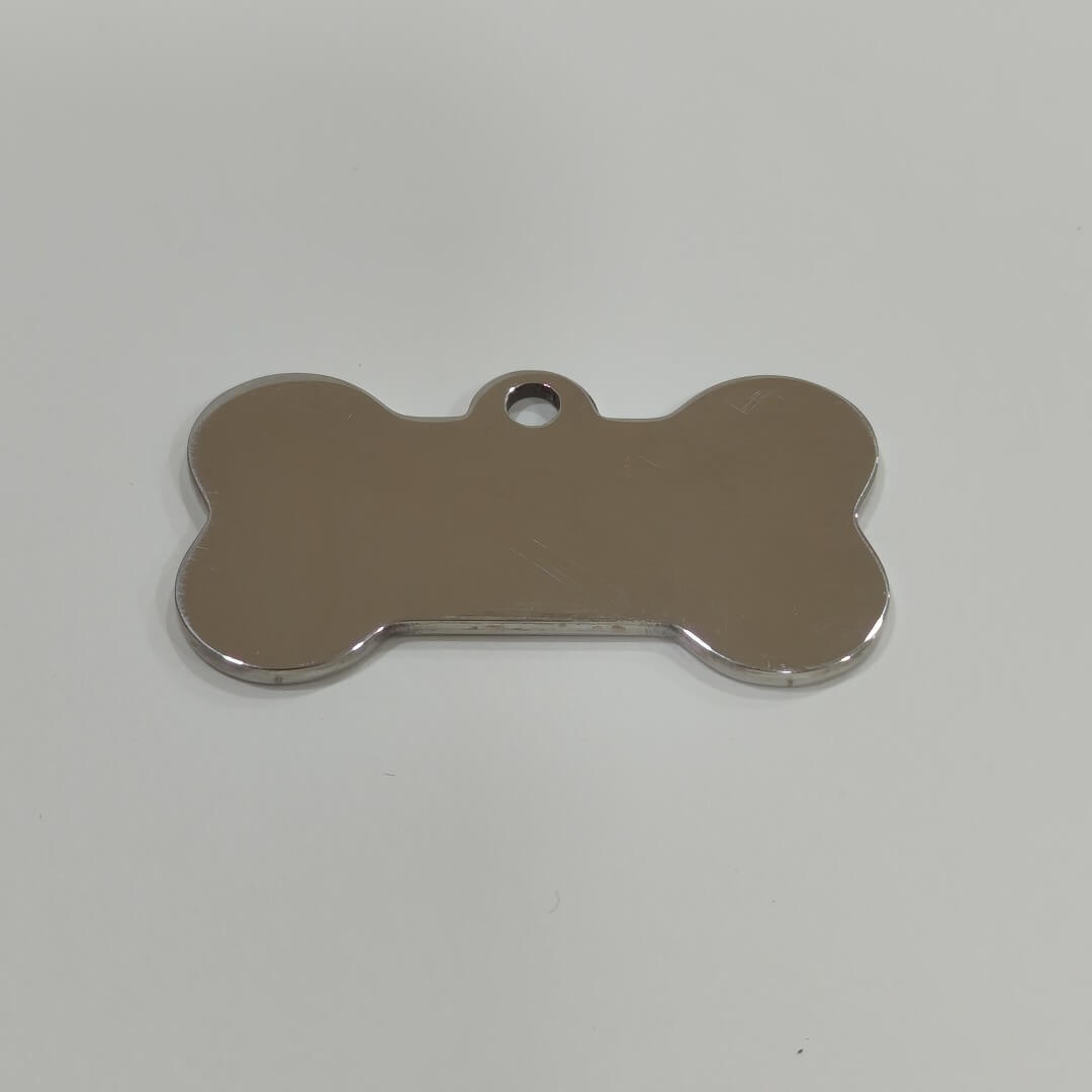 Placa osso prateado identificação pets com gravação laser