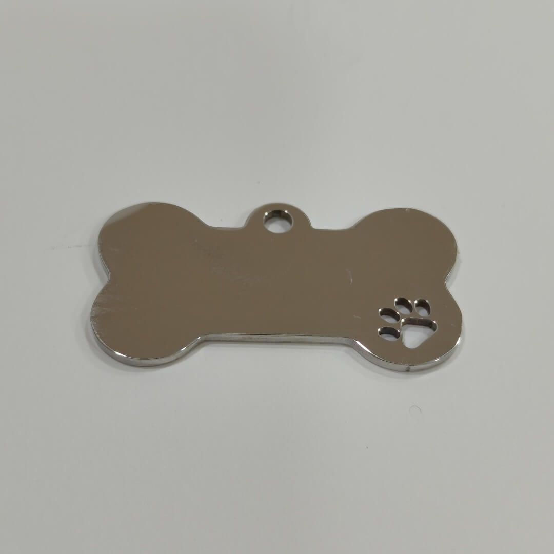 Placa osso prateado identificação pets com gravação laser